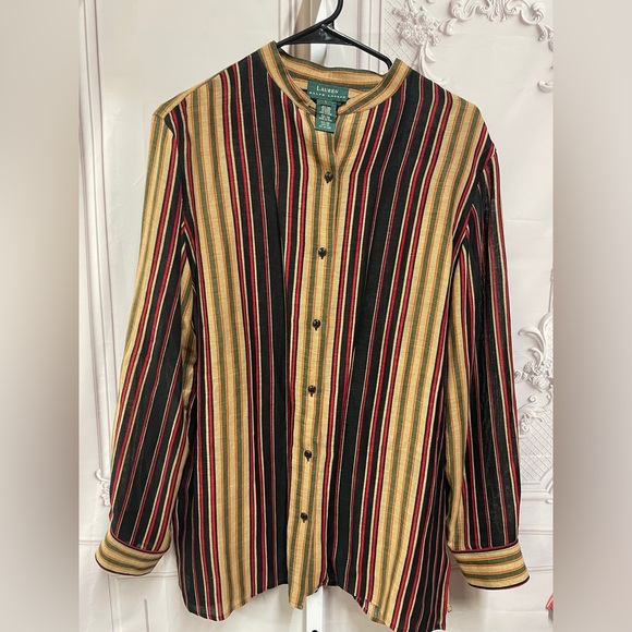 Lauren Ralph Lauren Silk Linen striped large button up Large blouse top - Picture 1 of 4